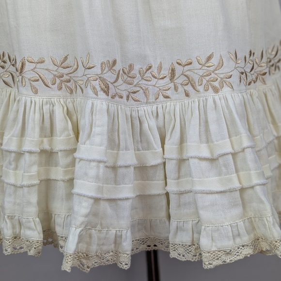 Secret Mission Amie Mini Skirt Embroidered Ruffled Smocked Organic Creme M NWT - Picture 13 of 16